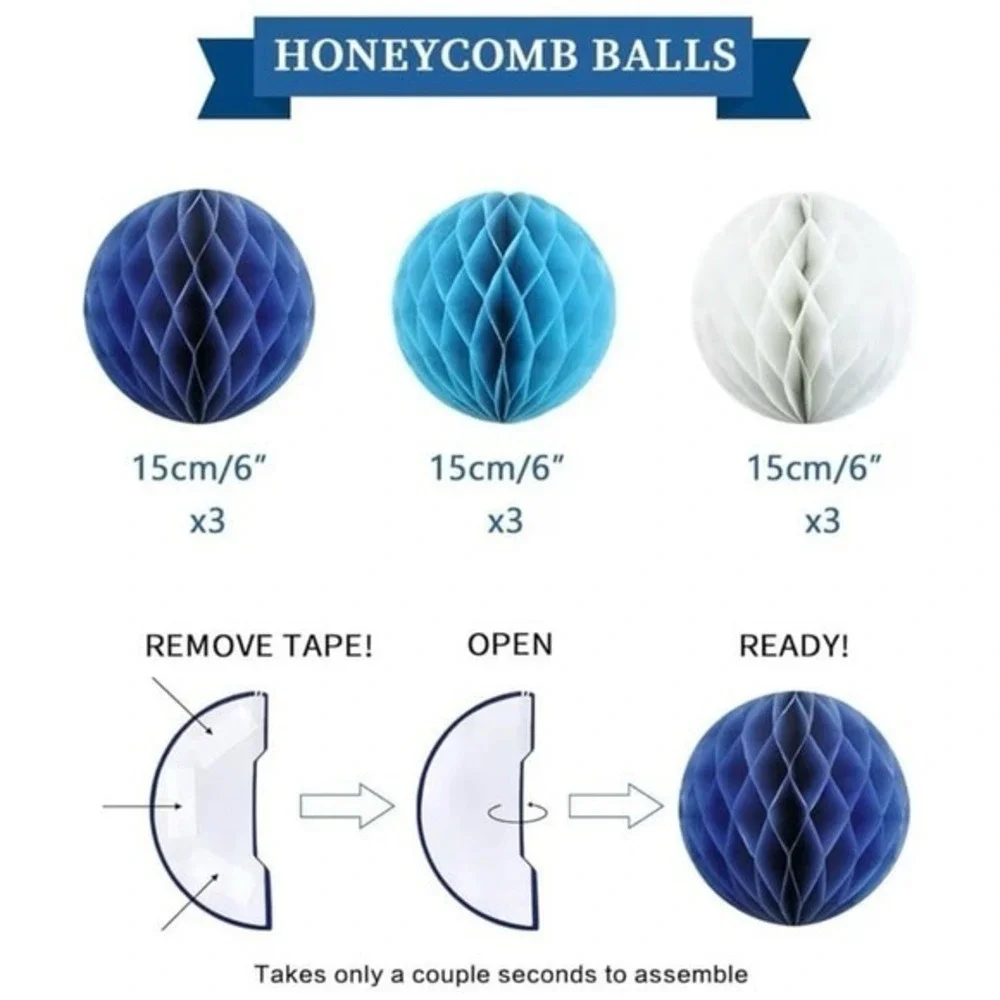 NEW‎ 17-piece navy blue and white Happy Birthday party decorations.